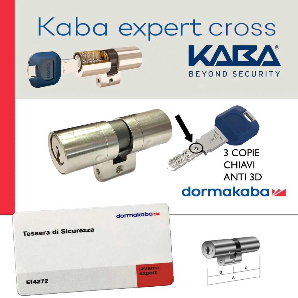 CILINDRO KABA EXPERT CROSS® PROFILO SVIZZERO CHIAVE/CHIAVE K89/DZCH